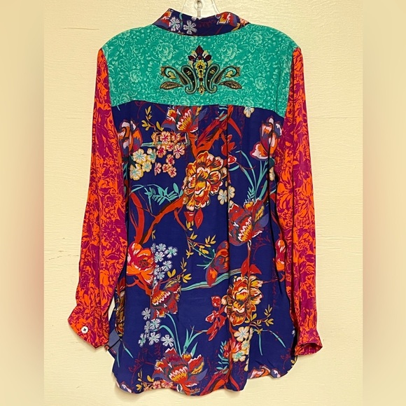 Soft Surroundings Hermosa Mixed Print Floral Embroidered Tunic Top Blouse PXL - Picture 8 of 9